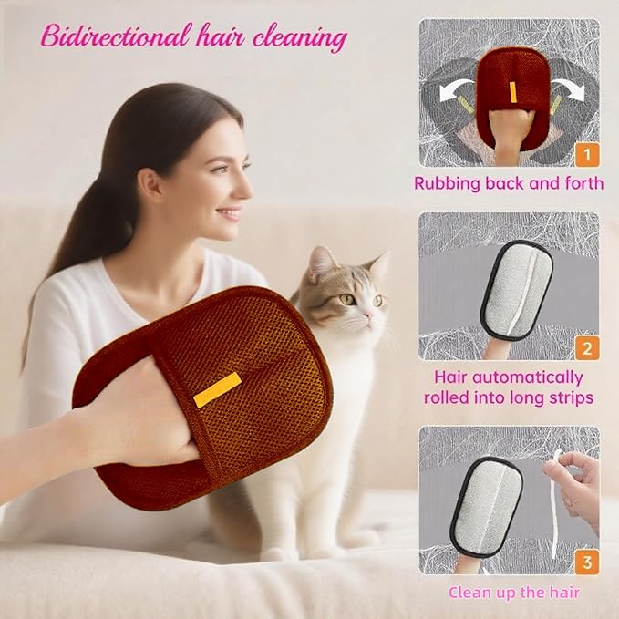 2Pcs Pet Hair Removal Gloves for Dogs and Cats, 2025 Upgraded Electrostatic Magic Hair Remover Glove,Reusable for Couch, Car Seat, Clothing, Carpet, Furniture & Bed Sheets(Brown)-PurrikoPets