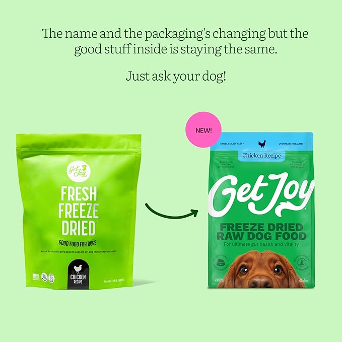 Get Joy Gut Health Fresh Freeze Dried Raw Meal, Chicken Recipe, 32 Ounce Bag, Dog Food for Dogs of All Breeds and Life Stages, PhD Animal Nutritionist Formulated, Made in USA-PurrikoPets