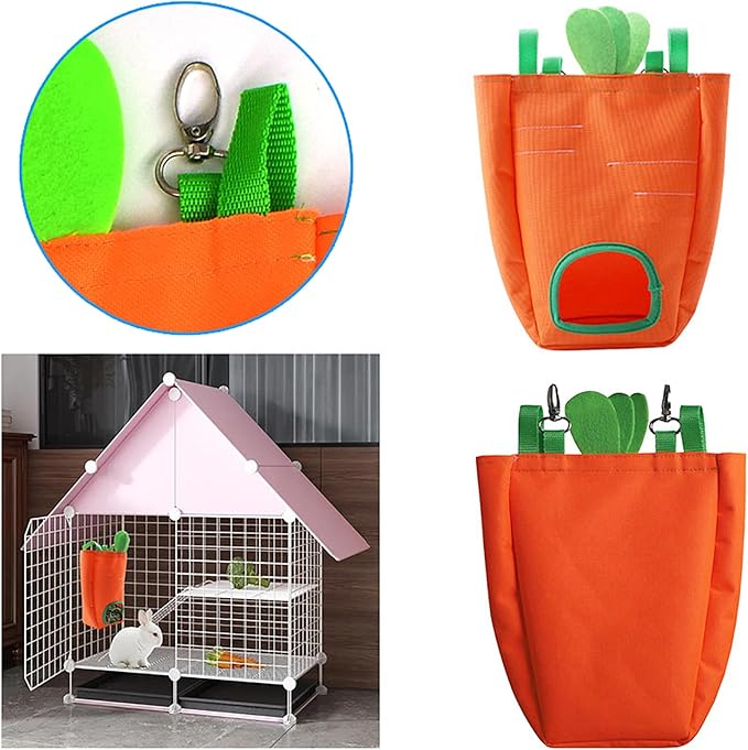 GKYZBB Rabbit Hay Feeder Bag for Cage Guinea Pig Timothy Hay Dispenser Storage Manger Hanging Large Less Waste for Bunny（Carrot）-PurrikoPets
