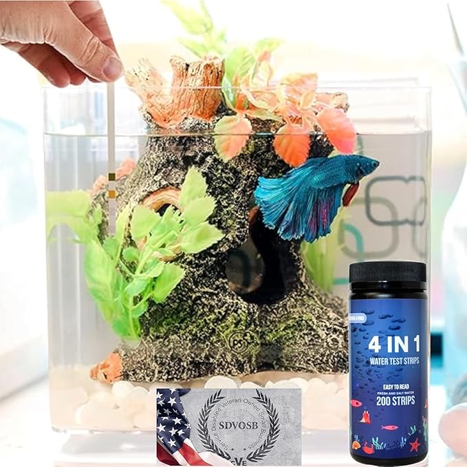 200 Aquarium Water Test Strips - For Fish Tank or Pond - Best Budget Aquarium Water Test On Amazon! - High Accuracy - Tests for Nitrate, Nitrite, PH, and Water Hardness - Veteran Owned Company!-PurrikoPets