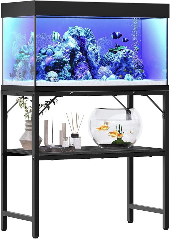30 Gallon Fish Tank Stand, Aquarium Stand with 2-Tier Storage Shelves, Heavy Duty Breeder Turtle Terrarium Stand Rack for Home Office, 30.0" L x 11.8" W x 24.4" H, Black FTBK3001-PurrikoPets
