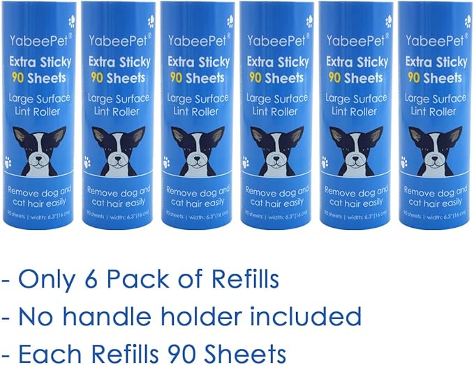 Extra Sticky Large Lint Roller Refills, 6.3'' Giant Lint Roller Refills for Pet Hair, Clothes&Furniture Cleaning, 540 Sheets in Total-PurrikoPets
