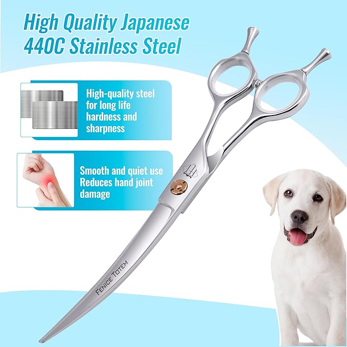 Dog Grooming Scissors: 7.0 inch Curved Pet Shears Made Of Japanese 440C Advanced Stainless Steel Professional Grooming Scissors for Dogs Cats and Other Pets-PurrikoPets