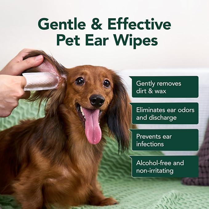 Dog Ear Cleaner Wipes - Dog Ear Infection Treatment Fast Relief from Ear Itching and Inflammation, Cat Ear Wipes Gently Remove Ear Wax Debris and Smelly-PurrikoPets