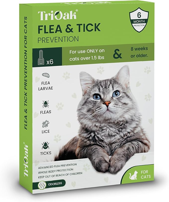 Flea and Tick Prevention for Cats: Flea & Tick Topical for Cats Over 1.5lbs, 6 Dose Flea and Tick Control/Prevention for 6 Months (6 Pack)-PurrikoPets