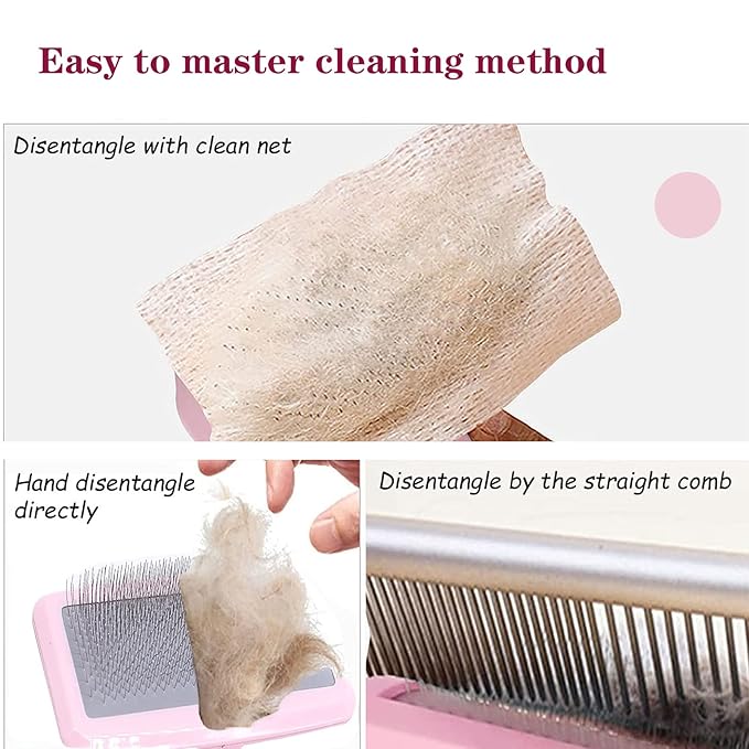 Air Cushion Slicker Brush for Dogs Cats,Soft Pin Shedding Brush for Short Haired Dog,Cat, Pet Grooming Wire Brush for Thin Curly Matted Tangled Hair,14mm(0.55"),Pink-PurrikoPets