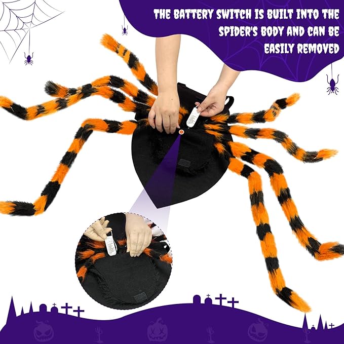 Dog Halloween Costume Large Breed, Furry Dog Spider Costume with 64 LED, Funny Halloween Dogs Costumes for Large Dogs Medium Pet Halloween Party Cosplay (Orange)-PurrikoPets
