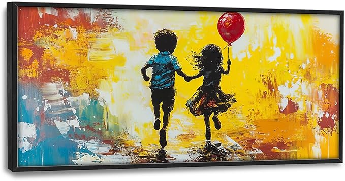 Framed Large Banksy Wall Art for Living Room, Oversized Colorful Graffiti Children Wall Decor, Peaceful Canvas Painting Pictures Modern Artwork Home Decoration for Living Room Bedroom 60"x30"-PurrikoPets
