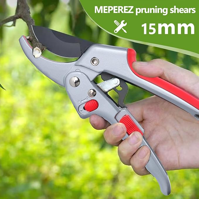Garden clippers, premium Germany pruners, Work 3 times easier, professional ratchet pruning shears, cutting rose, flower, hedge, stem, tree, Sharp gardening scissors, Arthritis weak hand snips-PurrikoPets