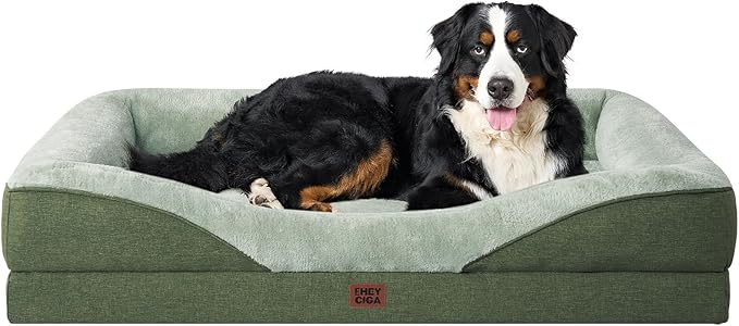 EHEYCIGA Memory Foam XL Dog Bed for XLarge Sized, Extra Large Orthopedic Dog Sofa with Sides and Waterproof Liner, Washable Bolster Pet Couch with Removable Cover, 42x30x7.5 Inch, Green-PurrikoPets