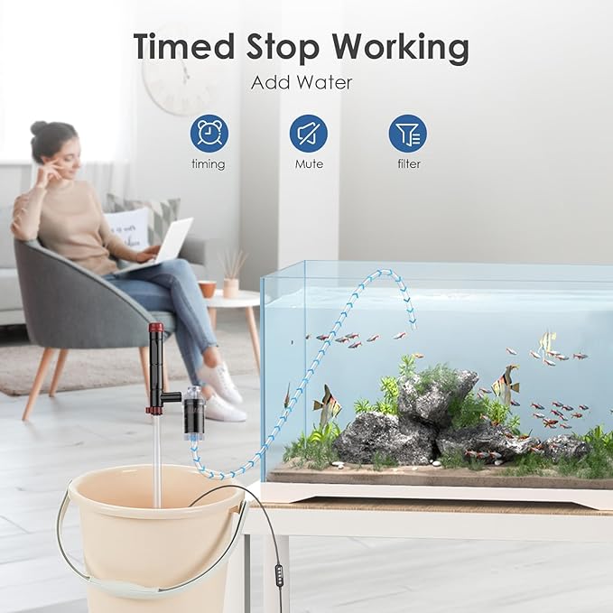 AKKEE Aquarium Vacuum Gravel Cleaner, 36W Fish Tank Gravel Cleaner Vacuum for Water Changer 8 in 1 Multifunctional with Timed Off Waterproof Wash Sand Water Filter Circulation Aquarium Vacuum Cleaner-PurrikoPets