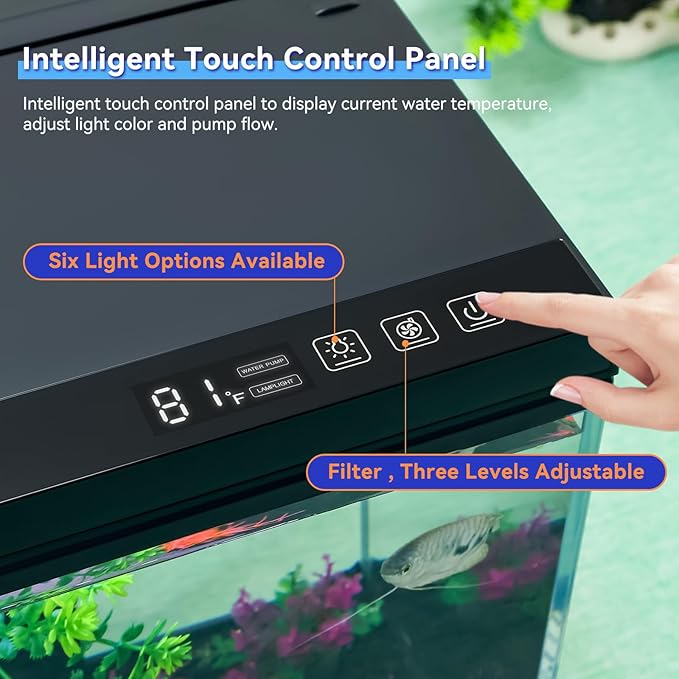 8 Gallon Aquarium Kit Featuring Real-Time Temp Display, Adjustable Flow Pump, Bottom Storage, Multi-Position Filter & 6 Light Modes - Complete Fish Tank Starter for Betta or Goldfish-PurrikoPets