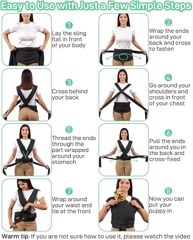 Dog Sling Swaddle Carrier for Small Dog, Cat Front Carriers for Small Pet up to 20lbs, Puppy Pouch with Adjustable Straps, Hands Free Pet Sling, Anti Anxiety Puppy Sling (Black)-PurrikoPets