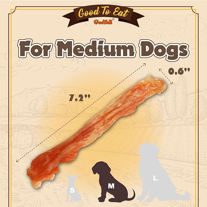 Gootoe Turkey Tendon Dog Treats, Stick (M) 3.17 oz, USA-Sourced Turkey Tendon, Natural Snack, Premium Puppy Chews, Hypoallergenic, Rawhide Free, Reseal Value Bags, Size for Medium Dogs-PurrikoPets
