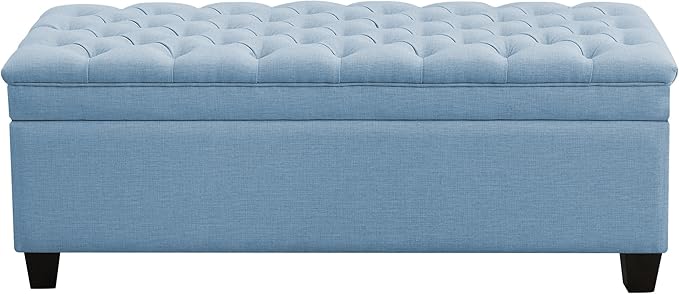 51" Fabric Storage Ottoman Bench, Upholstered Rectangle End of Bed Storage Ottoman Tufted Living Room Bedroom Bench with Safety Hinge, Solid Wood Legs, Loads 500 lb(Light Blue)-PurrikoPets