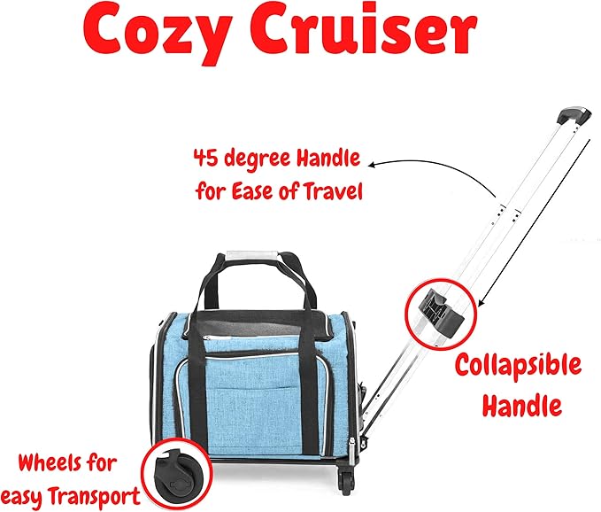 Airline Approved Expandable Premium Pet Carrier on Wheels- Two Sided Expandable Rolling Carrier- Designed for Dogs & Cats- Extra Spacious Soft Lined Carrier! - Light Blue-PurrikoPets