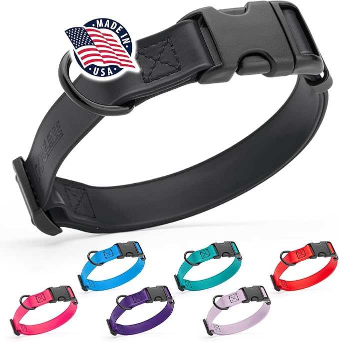 Dogline Biothane Waterproof Dog Collar with Quick Release Buckle Strong Coated Nylon Webbing with Odor- Proof for Easy Care Easy to Clean Fits Small Medium or Large Dogs, Black 3/4" W 12-19" L-PurrikoPets