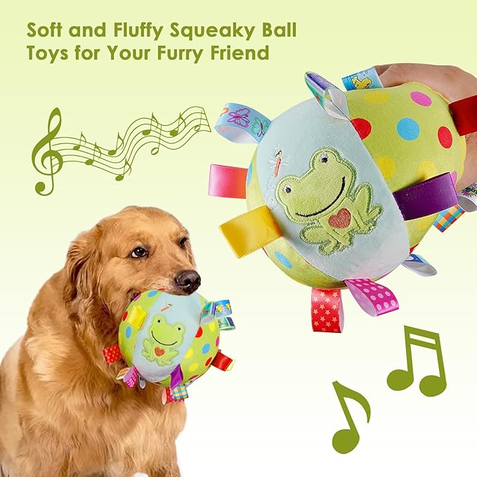 Dog Squeaky Plush Toy with Straps, 6-Inch Soft Stuffed Ball with Cotton Material and Bell Built-in, Pet Interactive Fetch Toy for Small to Large Dog-PurrikoPets