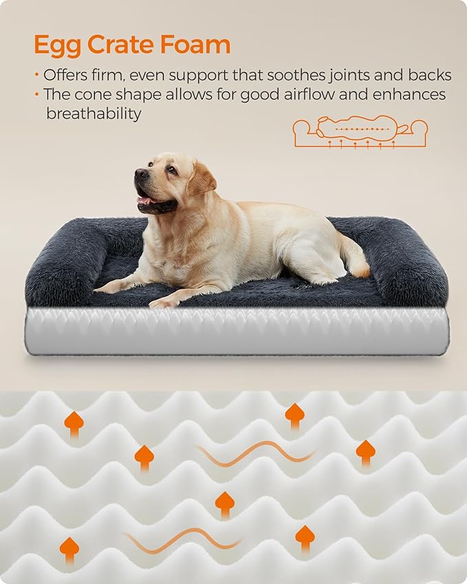 Feandrea Dog Bed, Orthopaedic Dog Sofa Bed for Medium and Large Dogs, Waterproof Ped Bed with Removable Washable Cover, 42 x 31.5 x 9 Inches, Dark Gray UPGW233G02-PurrikoPets