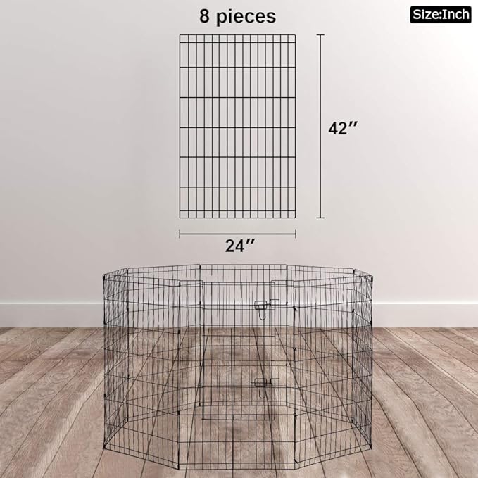 8-Panel Tall Dog Playpen Crate Fence Pet Kennel Play Pen Exercise Cage, 42-Inch, Black-PurrikoPets
