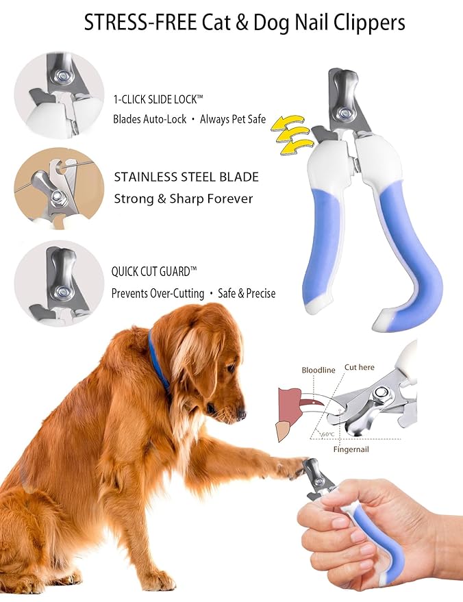 6ps Dog Cat Brush Grooming Kitf, Dog Cat Brushes, Bath Brush, Dematting Rake and Comb, Nail Clipper, Nail File, Flea Comb (Blue 6 Kits)-PurrikoPets