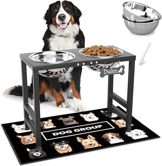 Elevated Dog Bowls for Large Extral Large Breed, Raised Bowl Stand with 2 Stainless Steel Bowls (101oz) and Spill-Proof Mat, 17" Tall Dog Feeder for Extra Large Breeds-PurrikoPets