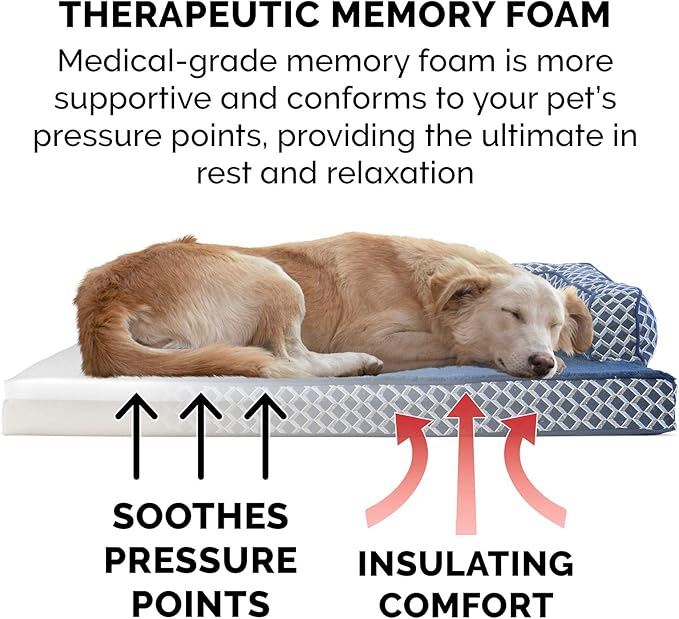 Furhaven Memory Foam Dog Bed for Medium/Small Dogs w/ Removable Bolsters & Washable Cover, For Dogs Up to 35 lbs - Plush & Woven Decor Comfy Couch Sofa - Diamond Blue, Medium-PurrikoPets