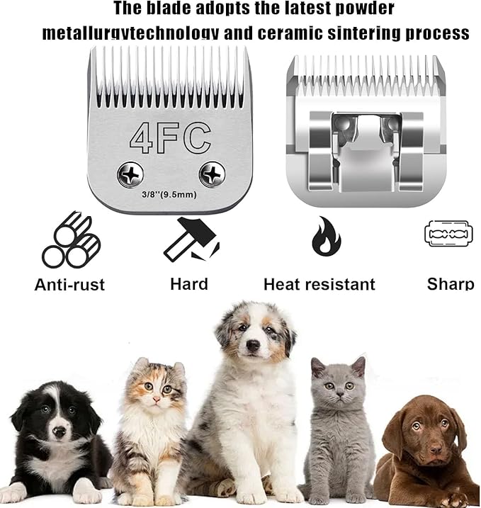 3Pack 4FC Blades for Dog Grooming Blades Compatible with Andis,Oster A5,Wahl km10 Dog Clippers,Detachable Dog Clipper Blade for Dog Cat Horse Animal,Size-#4FC, 3/8-Inch Cut Length (9.5mm)-PurrikoPets