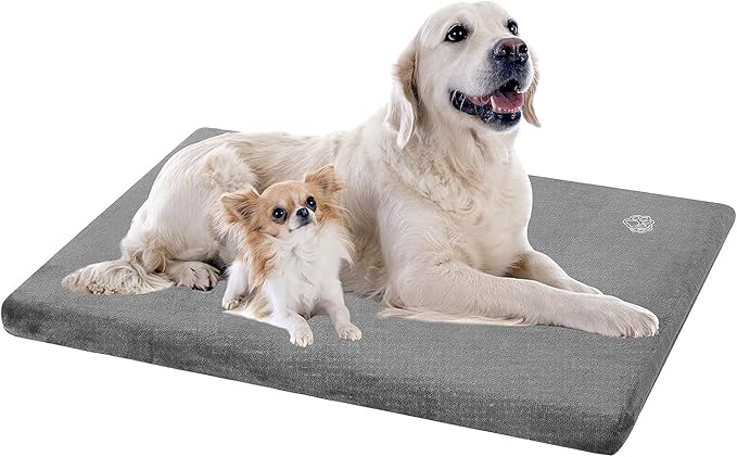EMPSIGN Stylish Dog Bed Mat Dog Crate Pad Mattress Reversible (Cool & Warm), Water Proof Linings, Removable Machine Washable Cover, Firm Support Pet Crate Bed for Small to XX-Large Dogs, Grey-PurrikoPets