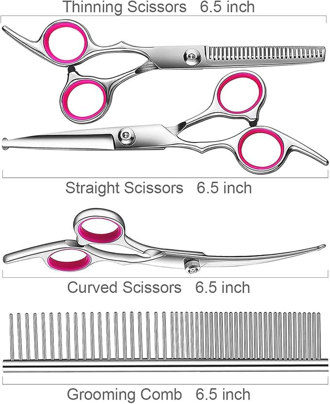 5 in1 Dog Grooming Scissors Kit, Professional Dog Scissors for Grooming with Safety Round Tips, Titanium Coated Grooming Shears for Dogs Cat Pet At Home-PurrikoPets