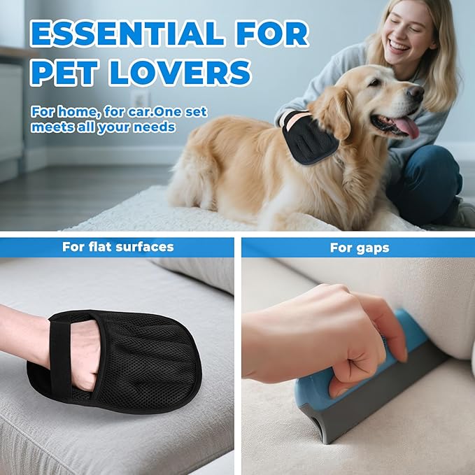 2Pcs Pet Hair Removal Gloves Kit (2 Sizes) for Dogs & Cats, 2025 Newly Upgraded Five-Finger Electrostatic Pet Hair Gloves, Reusable Pet Hair Remover Tools for Clothing, Carpet, Sofa Gaps, Car Seat-PurrikoPets
