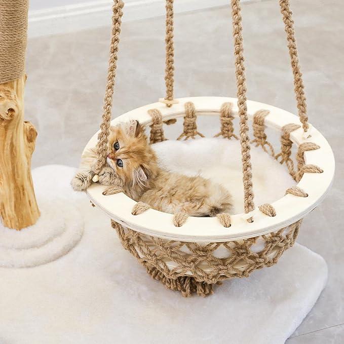 50" Tall Cat Tree Tower, Modern Cat Tree for Indoor Cats, Washable Wooden Perchs and Climbers for Large Cats, Cute Cat Furniture with Unique Cat Swing-PurrikoPets
