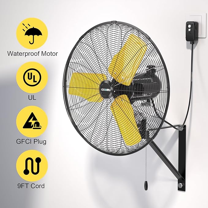 9000 CFM 24" Outdoor Oscillating Wall Fan, High Velocity 3-Speed Waterproof Professional Outdoor Fan, Heavy Duty Industrial Wall Mount Fans for Patio, Commercial, Garage, Warehouse, UL Listed-PurrikoPets