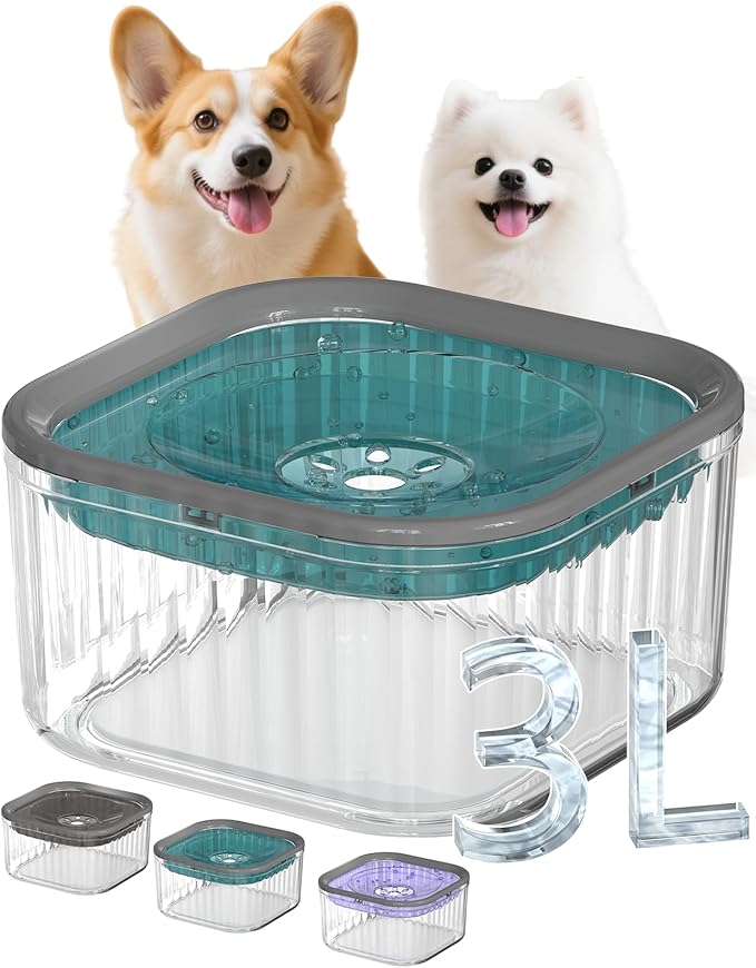 3L Dog Water Bowl No Spill 101oz Large Capacity Spill Proof Slow Drinking Water Feeder No Splash Pet Water Bowl Vehicle Carried Travel Dog Bowl for Sloppy Messy Drinkers Cats(Teal Blue)-PurrikoPets