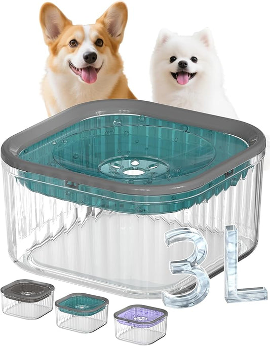 3L Dog Water Bowl No Spill 101oz Large Capacity Spill Proof Slow Drinking Water Feeder No Splash Pet Water Bowl Vehicle Carried Travel Dog Bowl for Sloppy Messy Drinkers Cats(Teal Blue)-PurrikoPets