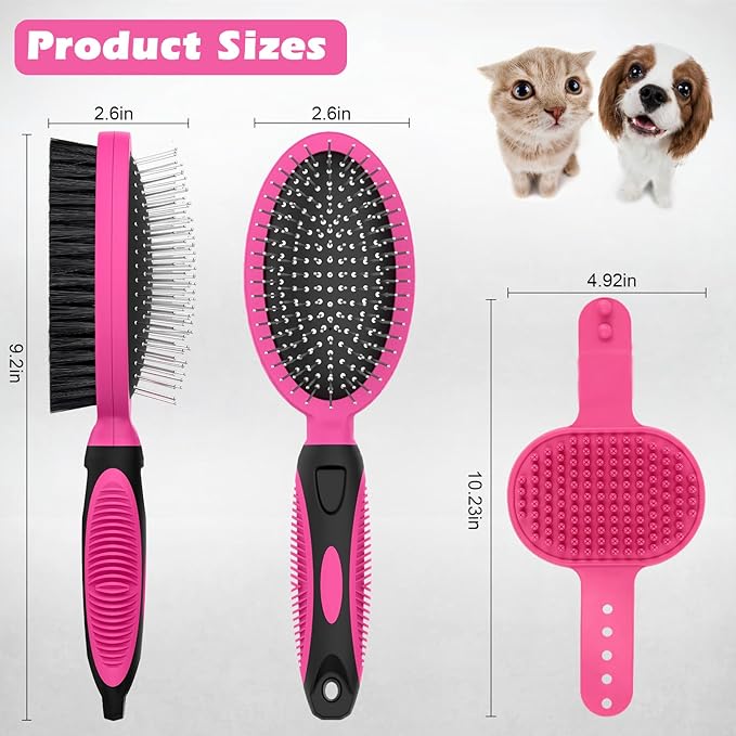 2PCS Pet Grooming Tools - Double-Sided Brush for Shedding and Bathing, Suitable for Short/Long Haired Dogs Cats and Horses, Deshedding Dog Brush, Mane & Tail Combs for Horses - Pet Supplies (Pink)-PurrikoPets