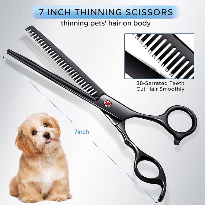 Gimars 7.0in Professional 4CR Stainless Steel Safety Round Tip 6 in 1 Dog Grooming Scissors Heavy Duty Titanium Coated Pet Grooming Scissor for Dogs, Cats and Other Animals-PurrikoPets