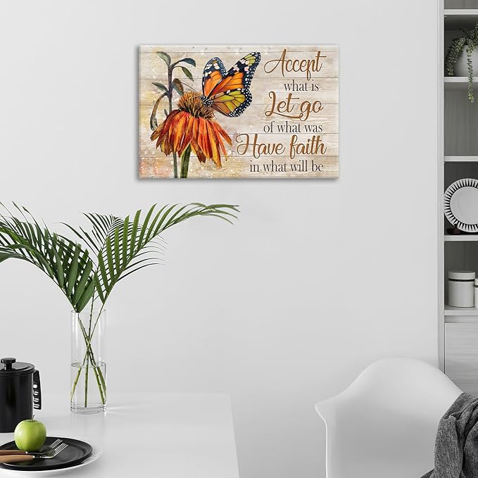 Farmhouse Butterfly Bathroom Pictures Wall Art, Rustic Floral Country Bathroom Wall Decor, Daisy Inspirational Framed Painting Canvas Artwork for Bedroom Living Room Decorations 24"L x 16"W-PurrikoPets