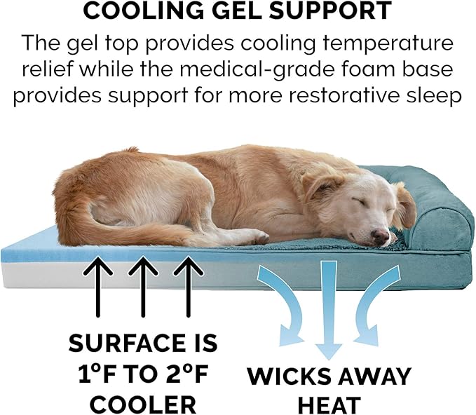 Furhaven Cooling Gel Dog Bed for Large Dogs w/ Removable Bolsters & Washable Cover, For Dogs Up to 125 lbs - Plush & Suede Sofa - Deep Pool, Jumbo Plus/XXL-PurrikoPets