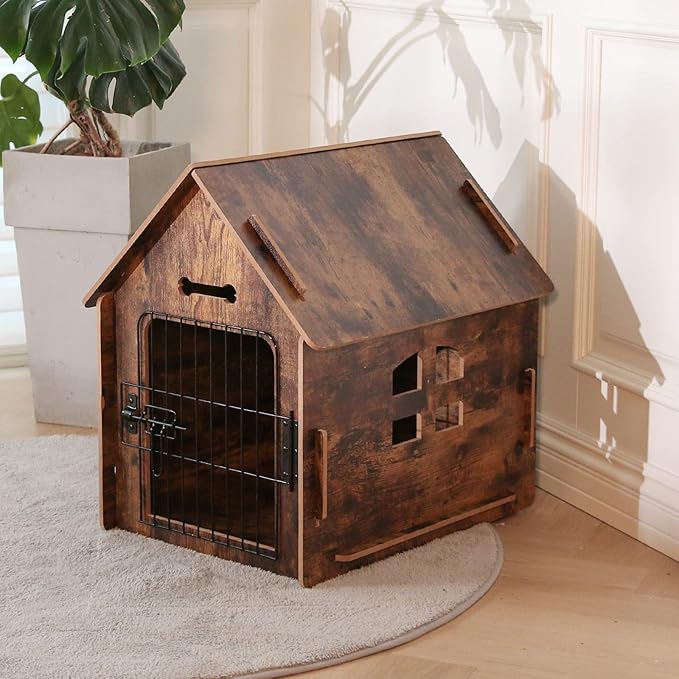 Dog House Indoor for Small Dogs or Cats, Cozy Wooden Design, Small Indoor Bed House, with Air Vents and Elevated Floor Warm Dog Cave-PurrikoPets