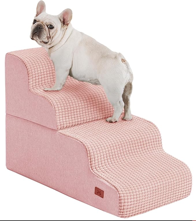 Dog Step for Bed, Dog Stair 4-Step 35D Pet Stair 19.7" H for High Bed or Sofa Non-Slip Balanced Pet Step Indoor, Pink-PurrikoPets