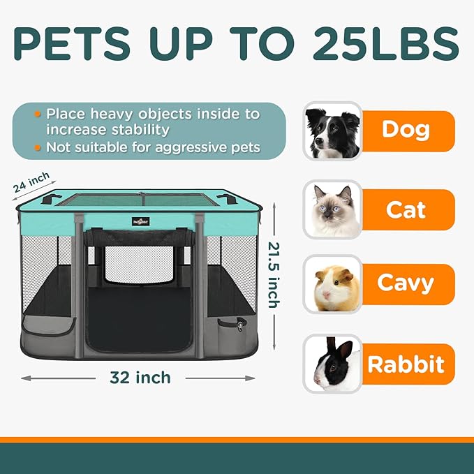 Foldable Pet Kitten Playpen, Waterproof Portable Pet Cat Dog Playpen Kennel Tent for Small Dog Cat, Removable Shade Cover, Come with Free Carrying Case, Indoor Outdoor Use for Small Animals, BlackTeal-PurrikoPets