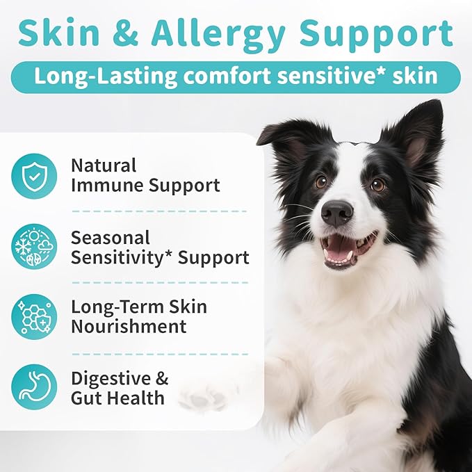Dog Skin & Allergy Chews - Dog Probiotics for Sensitive Skin Health Support - Allergy Relief - Support Seasonal Allergies, Immune & Gut & Digestive Health Supplement - Beef Flavor - 90 Count-PurrikoPets