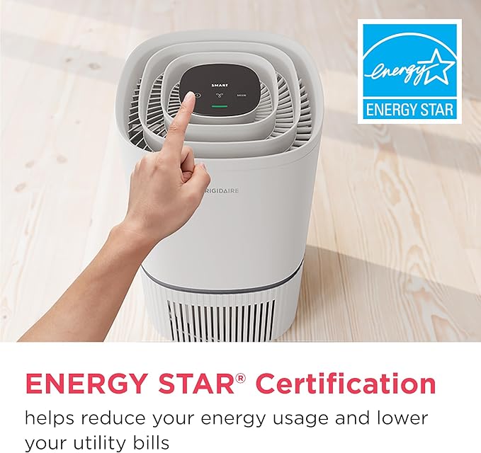 Frigidaire PureA300 HEPA Air Purifier for Small Bedrooms, Covers up to 850 Sq. Ft., 3-Stage Filtration, Energy Star Certification, Air Quality Monitoring, Smart Mode, Ultra Quiet, White-PurrikoPets