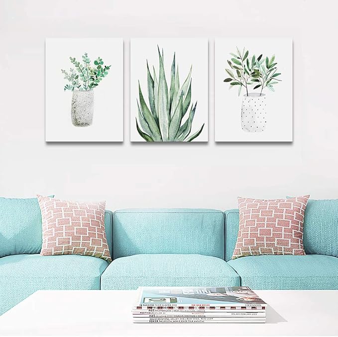 farmhouse Wall Art painting for dining room bathroom Abstract Canvas art family Wall decor for Bedroom kitchen Wall Decoration Living Room decor art Green Leaf pictures Artwork for home walls 3 piece-PurrikoPets