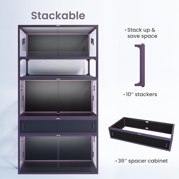 50 Gallon Bearded Dragon Tank, Reptile Enclosure for Easy Maintenance, Front Opening Reptile Tank with Top Screen Ventilation & Glass Sliding Door 36''x18''x18''-PurrikoPets