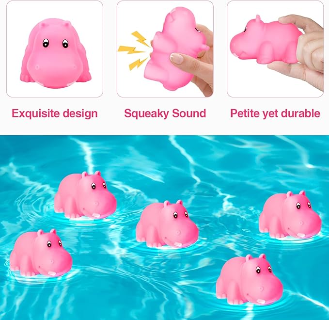 18 Mini Rubber Hippo Toys - PVC Small Animal Models, Pink Hippo Bath Buddy Size 1.1-2.48 inches, Suitable for Children, Party Favors, Bath Toys, and Educational Games.-PurrikoPets