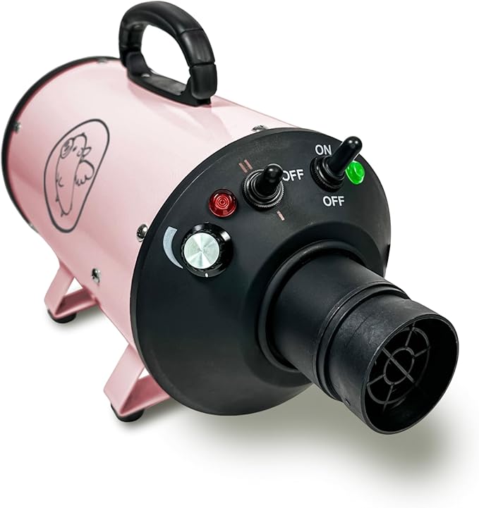 Flying Pig High Velocity Dog Pet Grooming Dryer w/Heater (Pastel Pink w/Grey Logo)-PurrikoPets