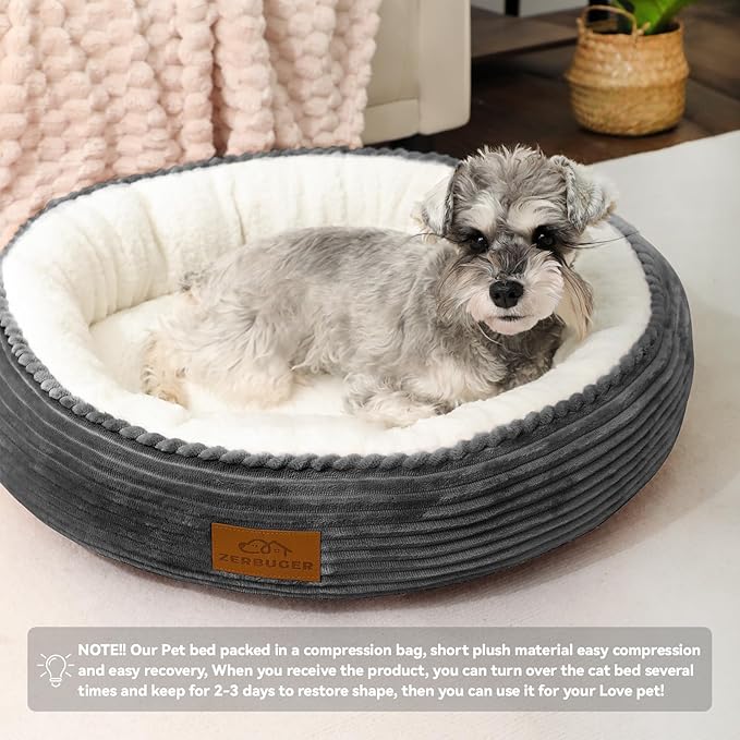 20in Washable Cat Beds for Indoor Cats - Round Donut Pet Bed for Cats, Small Dogs, Puppy, Kitten - Anti-Slip Bottom, Calming Bed Gift - Dark Grey-PurrikoPets