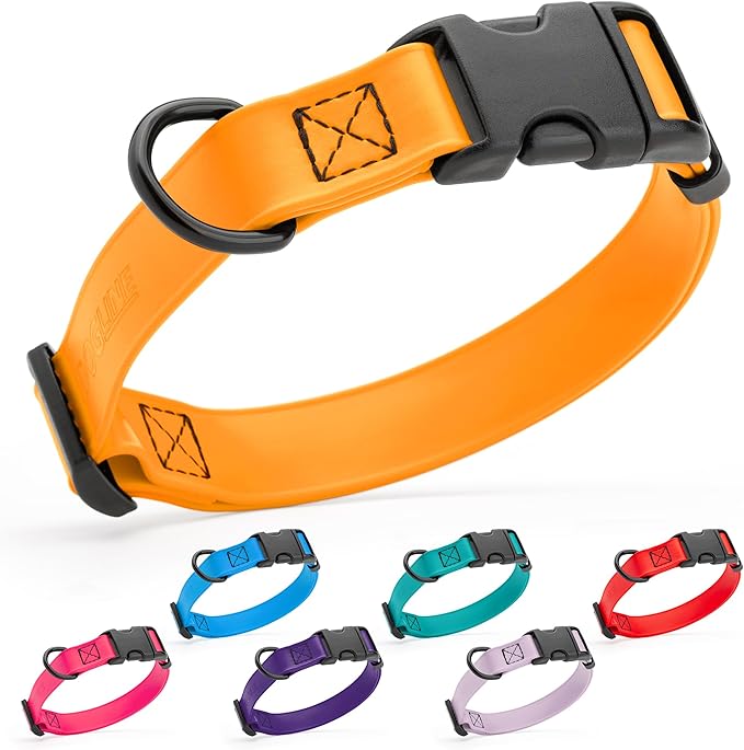 Dogline Biothane Waterproof Dog Collar with Quick Release Buckle Strong Coated Nylon Webbing with Odor- Proof for Easy Care Easy to Clean Fits Small Medium Large Dogs, Tangerine Orange 5/8" W 9-14" L-PurrikoPets